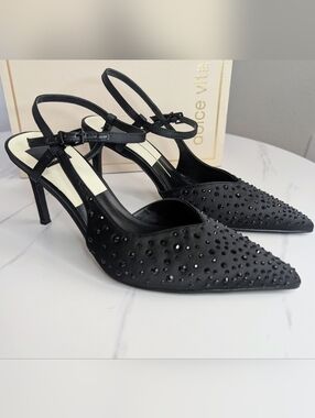 Dolce Vita Black Rhinestone Heels Slingback Stiletto Pointed Toe NEW Size 8